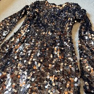 Bardot Valentina Sequin Mini Dress XS Smoke Long Sleeve Party Prom Cocktail NWT